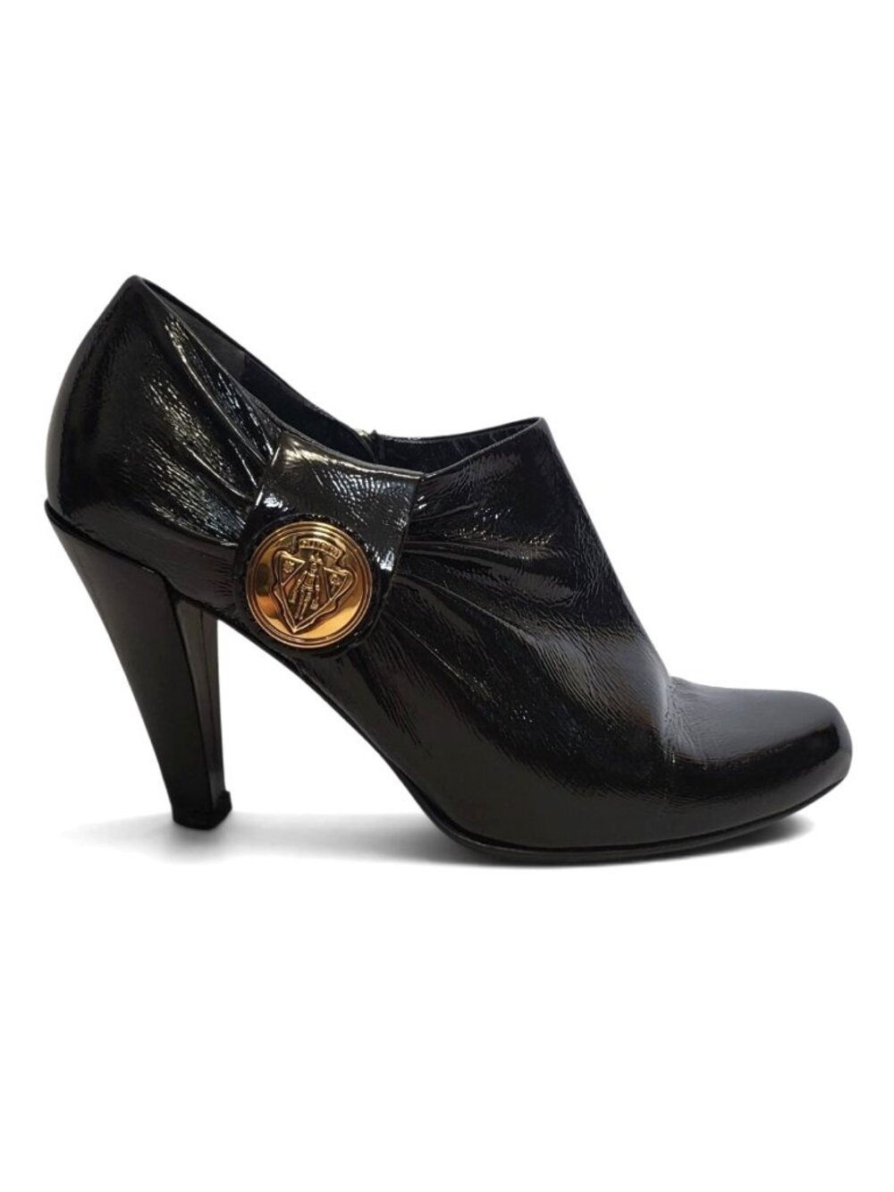 Gucci Hysteria Crest Ankle Booties Black Patent Leather Frida Giannini Boot